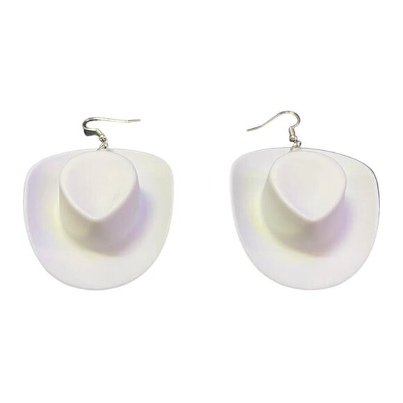 White Fun & Funky Disco Cowboy Hat Earrings - Picture 1 of 3